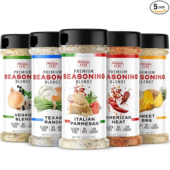 Wicked Cutz Sampler Grill Seasoning Set 5 Pack of Flavored Grilling Spices Jerky Seasoning Low Sodium &amp No MSG Spices &amp Seasonings
