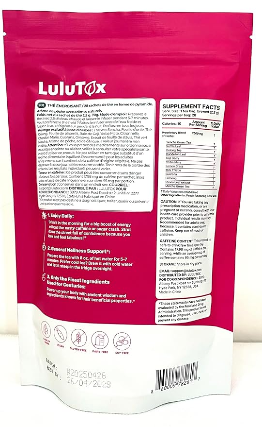 LULUTOX Detox Tea - Herbal Blend with Dandelion Ginseng and Ginger - Supports A Healthy Weight Digestive Health - Vegan All Natural Laxative-Free - Peach Flavor (3 Pack x 28 Servings)