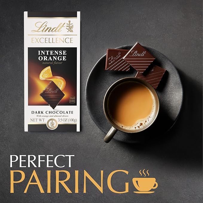 Lindt EXCELLENCE Intense Orange Dark Chocolate Bar Dark Chocolate Candy with Orange and Almond Slivers 3.5 oz. (12 Pack)
