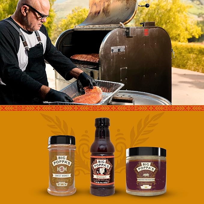 Big Poppa’s Pork BBQ Bundle Flavor System – Pork Injection Sweet Rub and Classic BBQ Sauce Kit for Ribs Pork Butt and Brisket – Balanced Pitmaster-Style Results for Home Smokers – 3-Pack Bundle