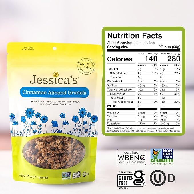 Jessica’s Cinnamon Almond Granola - Handmade Non-GMO Gluten-Free Whole Grain 11oz (3 Pack)