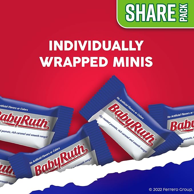 Baby Ruth Chocolatey Peanut Caramel Nougat Minis Individually Wrapped Candy Bars Resealable Share Size 9.6 oz 8 Pack