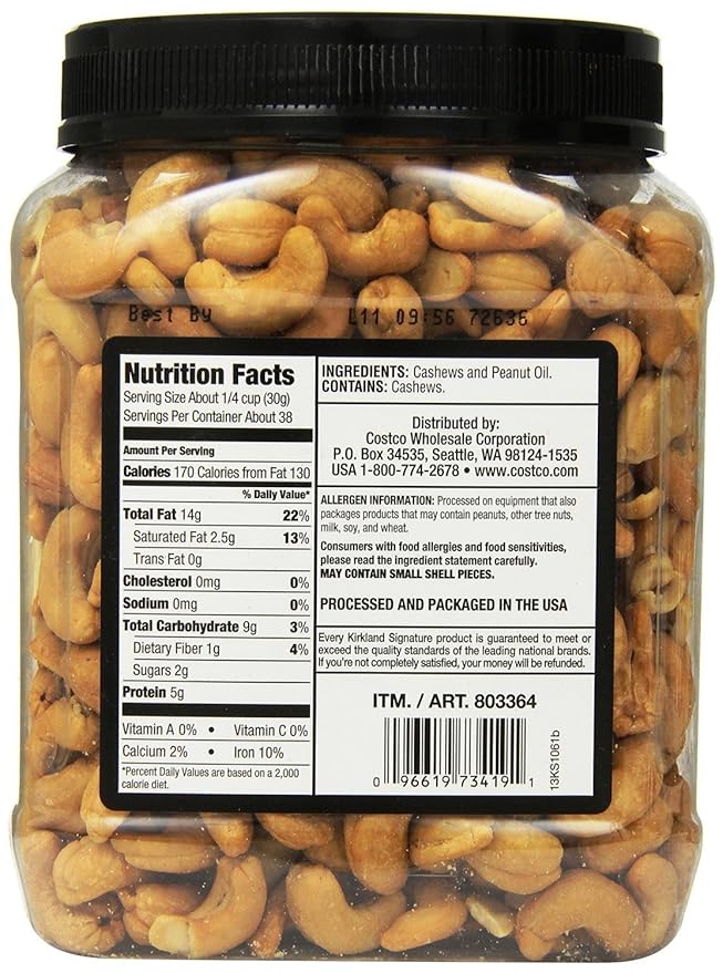 Kirkland Signature Unsalted Cashews 2.5 Lb 2 Pack