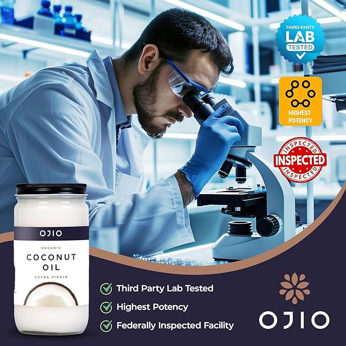 Ojio Virgin Coconut Oil – Unrefined Cold Pressed Extra Virgin Coconut Oil for Cooking Baking Skin &amp Hair Care – Gluten-Free Low-carb Keto &amp Paleo Friendly – 32 Fl Oz (Pack of 2)