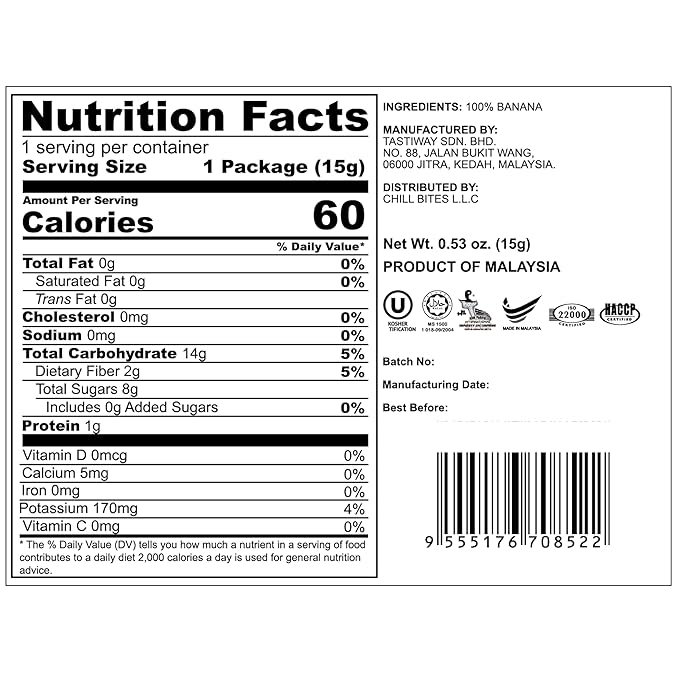 ALOR 100% Natural Dried Banana Slices – Unsweetened No Sugar Added Real Fruit Snack – Crunchy Crispy &amp Gluten-Free – Healthy Freeze-Dried Chips (15 Grams x 8 Packs - Banana)
