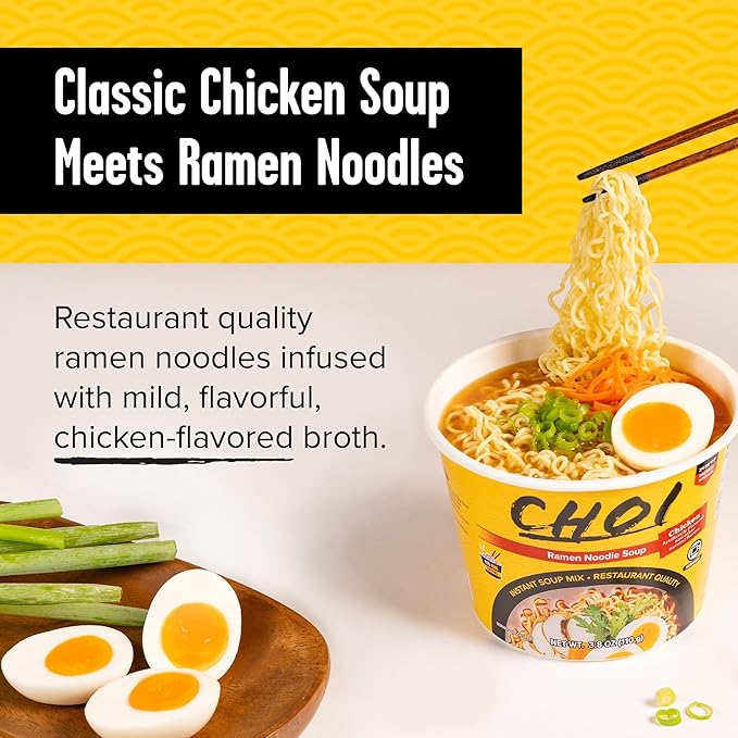 CHOI Ramen Noodle Soup Chicken Flavored - Microwavable Bowl 3.8 oz. (110g) 6-Pack