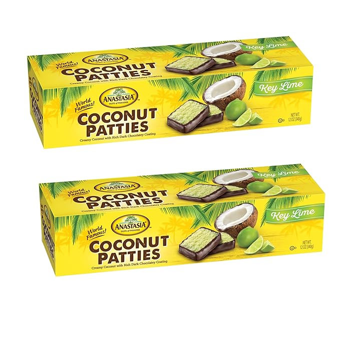 Chocolate Coconut Patties Anastasia Oh Asis! Key Lime Patties – Pina Colada Chocolate-Covered Coconut Treats (Pack of 2) – Perfectly Sweet and Chewy – Ideal for Snacking Gifting or Sharing!