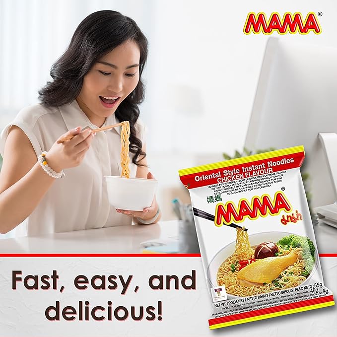 MAMA Noodles CHICKEN Instant Spicy Noodles with Delicious Thai Flavors Hot And Spicy Noodles with Chicken Soup Base No Trans Fat with Fewer Calories Than Deep Fried Noodles (Chicken Flavor 30 Pack)