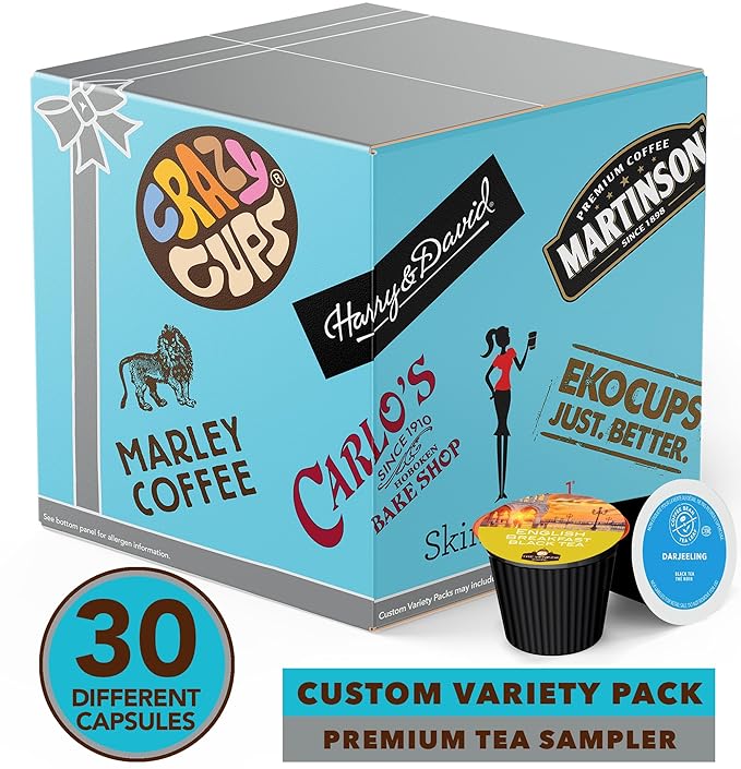 Crazy Cups Assorted Tea Variety Pack Including Green Tea Black Earl Grey &amp Herbal Tea Single Serve Pods for Keurig K Cups Machines 30 Count