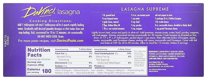 DaVinci Pasta Lasagna 16-Ounce Boxes (Pack of 6)
