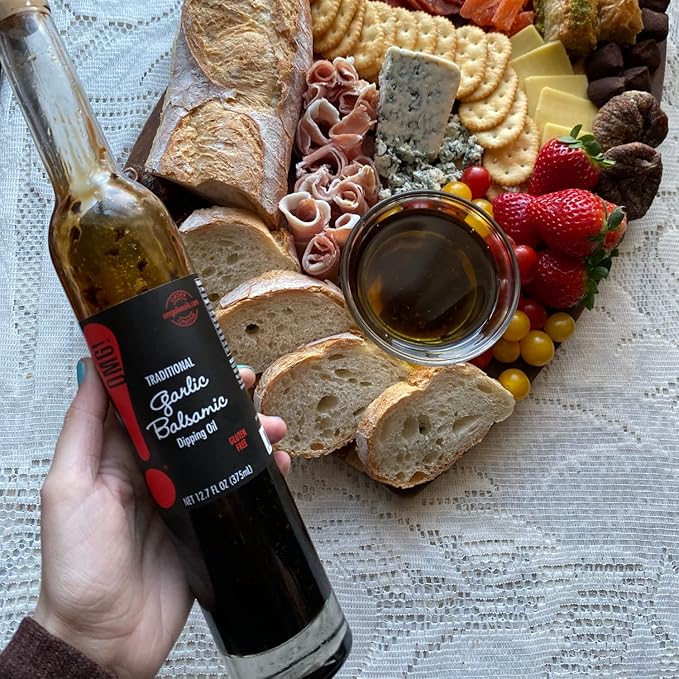 OMG! Gourmet Traditional Garlic Balsamic Dipping Oil | As found in Pike Place Market (Delicious Perfect for breads veggies salads and marinades) 375ml/12.7oz
