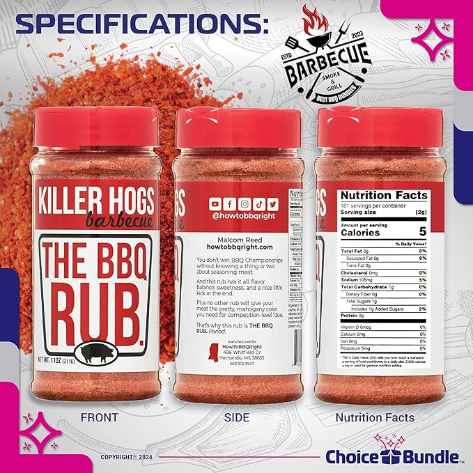 Killer Hogs The BBQ Rub Premium Barbecue Spice &amp Seasoning 3 pk (33 oz) + BBQ Guide &amp Bottle Opener (5 Items)!
