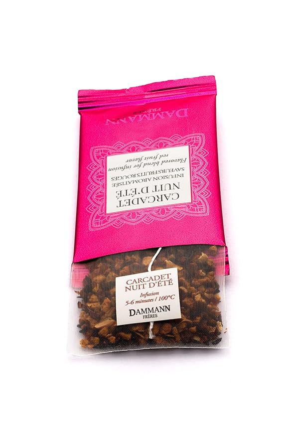 Dammann Freres Sachets Carcadet Nuit d'été Tea Bags Premium Gourmet French Hibiscus and Berry Herbal Tea Individually Wrapped 24 Count (Single Pack)