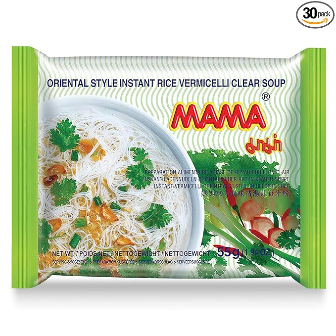 MAMA Noodles Vermicelli Clear Soup Instant Rice Noodles w/Delicious Thai Flavors Hot &amp Spicy Noodles No Trans Fat w/Fewer Calories Than Deep Fried Noodles 30 Pack