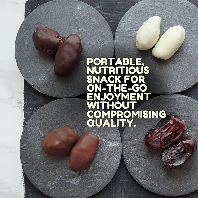 Kitchen &amp Love Chocolate Covered Almond Stuffed Dates in a Convenient Resealable Pouch 8 Individually Wrapped Pieces 85% Extra Dark Chocolate Healthy Snack 3.5 oz pouch (Pack of 4)