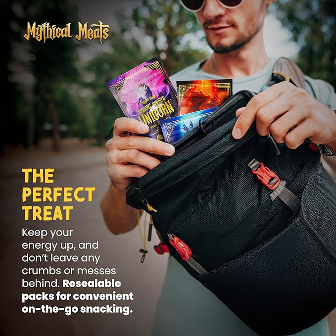 Mythical Meats Exotic Beef Jerky Sampler Pack - 5 Unique Flavors 2 Oz Snack Bags of Hand-Cut Premium Jerky MSG Free