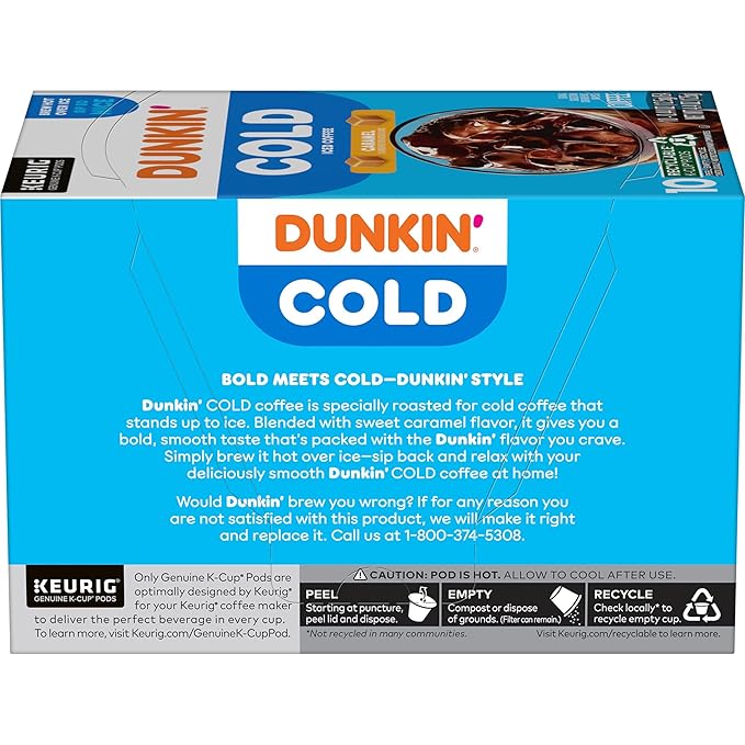 Dunkin' Cold Caramel Flavored Coffee 10 Keurig K-Cup Pods