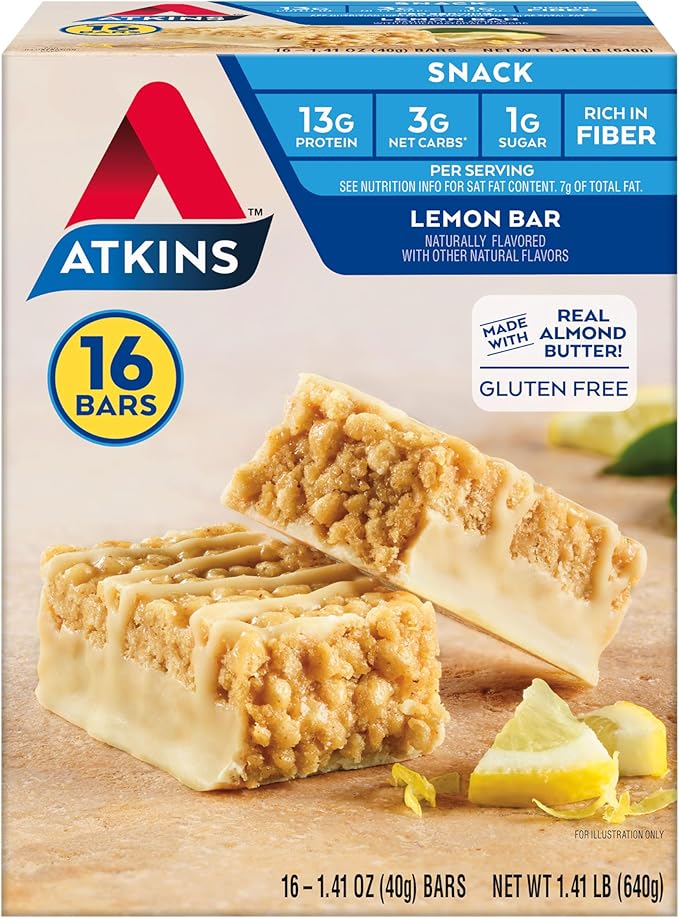 Atkins Caramel Almond Clusters Gluten Free Keto Snack Bars with Lemon Bar 16 Count
