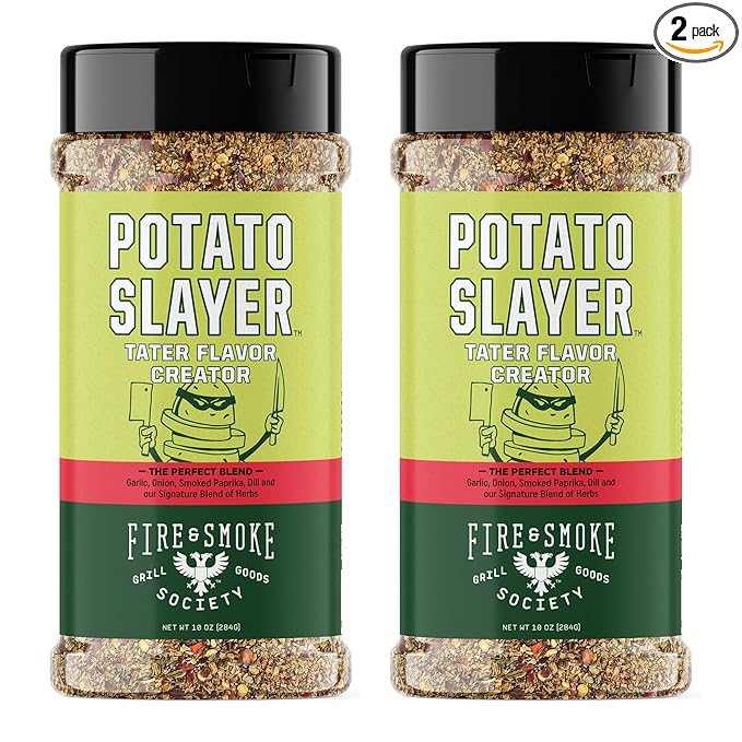 Fire &amp Smoke Society Potato Slayer Vegetable Seasoning | BBQ Seasonings and Rubs for Grilling | Potato &amp French Fry Seasoning | Mix Blend Rub Powder Garlic Onion Herb Flavor | XL (2 Pack)