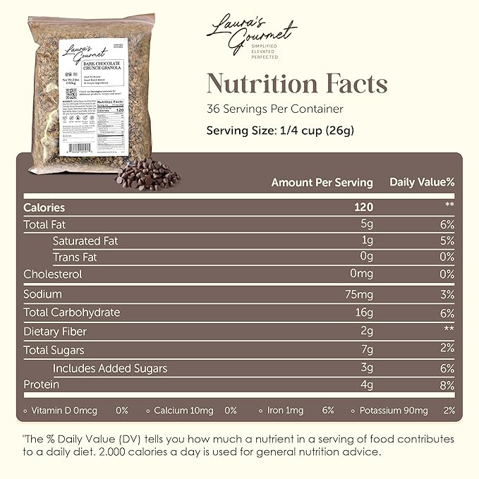 Laura's Gourmet Granola - Dark Chocolate Crunch - Gluten Soy &amp Dairy Free - Organic Agave Bittersweet Chocolate Cocoa Vegan Artisan Chef's Trifecta of Taste Texture &amp Mouthfeel - 2 LB
