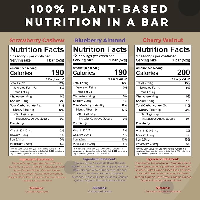 Good Thinking Foods Fruit &amp Veggie Bars - Variety Pack | Mediterranean Diet Snack Vegan Organic Fruit Real Vegetables High Fiber (12g) Healthy Fats Antioxidants No Added Sugar Great Tastin