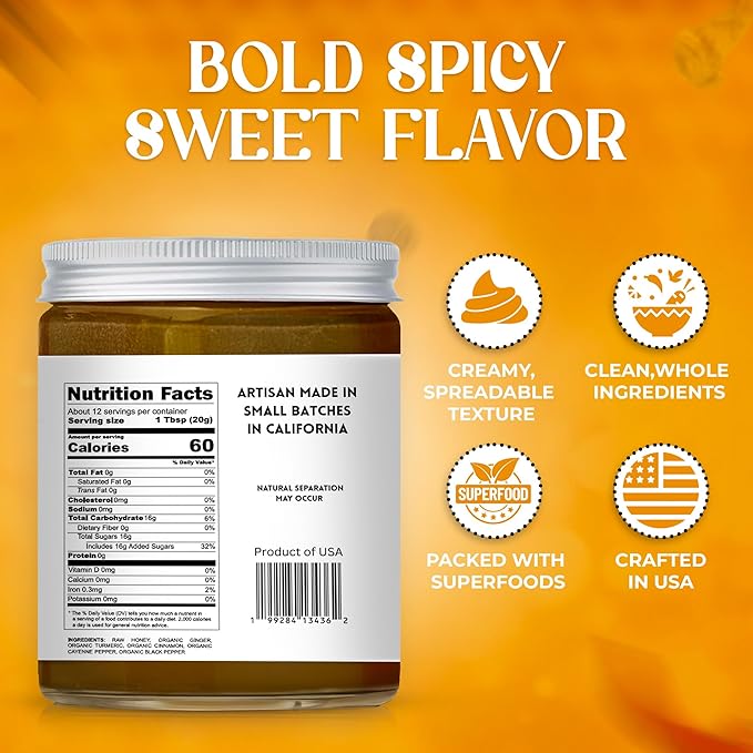Ritta’s Whipped Fire Honey with Ginger Turmeric Cayenne &amp Cinnamon – 8.5 oz – Immune Boosting Spicy Honey for Tea Toast &amp More Fire Cider Inspired