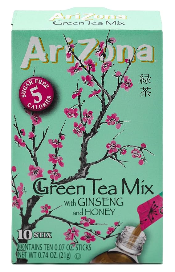 AriZona Green Tea with Ginseng Sugar Free Iced Tea Stix Low Calorie Single Serving Drink Powder Packets 10 Count (Pack of 12)