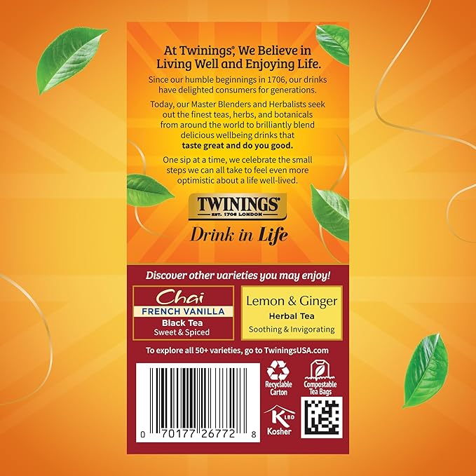 Twinings Ultra Spice Chai Individually Wrapped Bags 20 Count (Pack of 6) Sweet Savoury Spices Caffeinated Enjoy Hot or Iced 120 Teabags