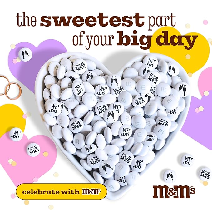 M&ampM’S WORLD “Mrs. and Mrs.” Milk Chocolate Candy 5 lbs Bulk Candy for Wedding Decorations Unique Favors or Cake Topper