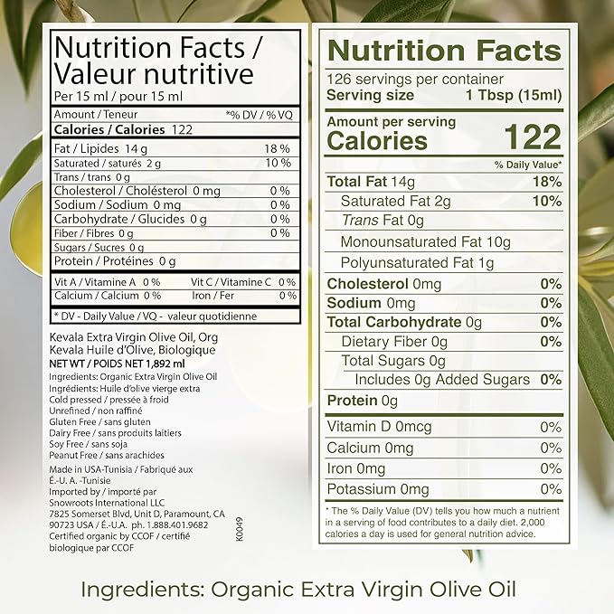Kevala Extra Virgin Organic Olive Oil - Unrefined Cooking Oil Cold Pressed and with no Preservatives Made with Carefully Selected Fresh Olives Natural Kitchen Pantry Essential Easy Storage 64 oz