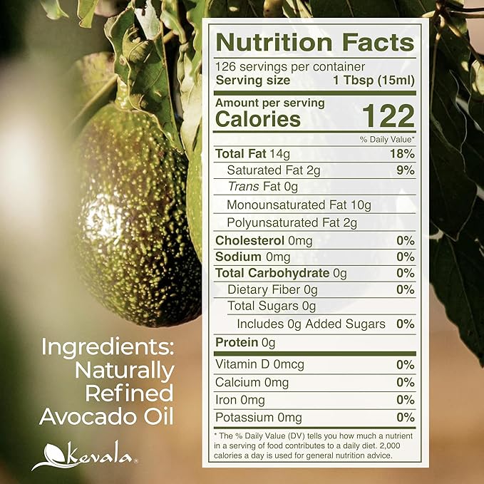 Kevala Avocado Oil – Cold Pressed | Non‑GMO Project Verified &amp Kosher | Multipurpose for High Smoke Point Cooking Roasting Sautéing &amp Skin Moisturizing – Ideal Kitchen Staple – 128 Fl Oz (Pa