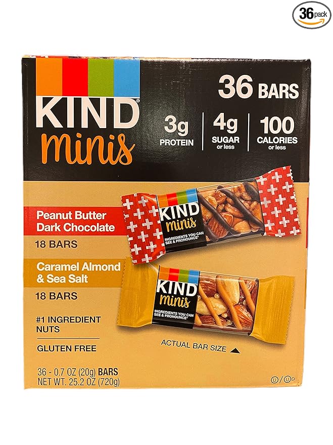 Kind Minis 18 Peanut Butter Dark Chocolate 18 Caramel Almond &amp Sea Salt 36 Bars