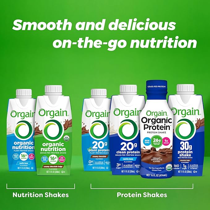 Orgain Organic Nutritional Protein Shake Creamy Chocolate Fudge - 16g Grass Fed Whey Protein Meal Replacement 20 Vitamins &amp Minerals Fruits &amp Vegetables Gluten Free Non-GMO 11 Fl Oz (12