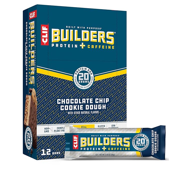 CLIF Builders Protein Bars Bundle - Cookies 'n Cream &amp Chocolate Chip Cookie Dough Flavors - 20g Plant Protein - Gluten-Free - 12 Count