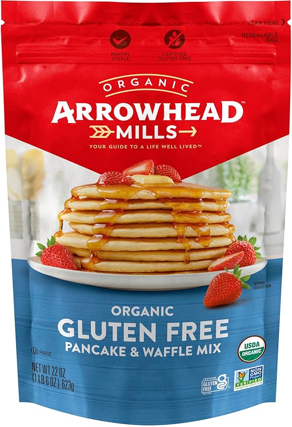 Arrowhead Mills Gluten Free Pancake and Waffle Mix 22 oz (Pack of 2) with Swivel Spoons