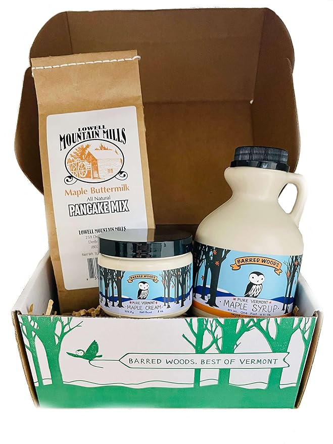 Vermont Gift Box with Maple Syrup Pancake Mix and Handcrafted Maple Cream