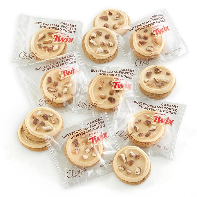 Cheryl's Cookies Caramel Buttercream-Frosted Shortbread Cookies with TWIX® Cookie Bar Pieces Kosher Signature Gift Box Individually Wrapped Gourmet Handmade Any Occasion Family Friends Loved