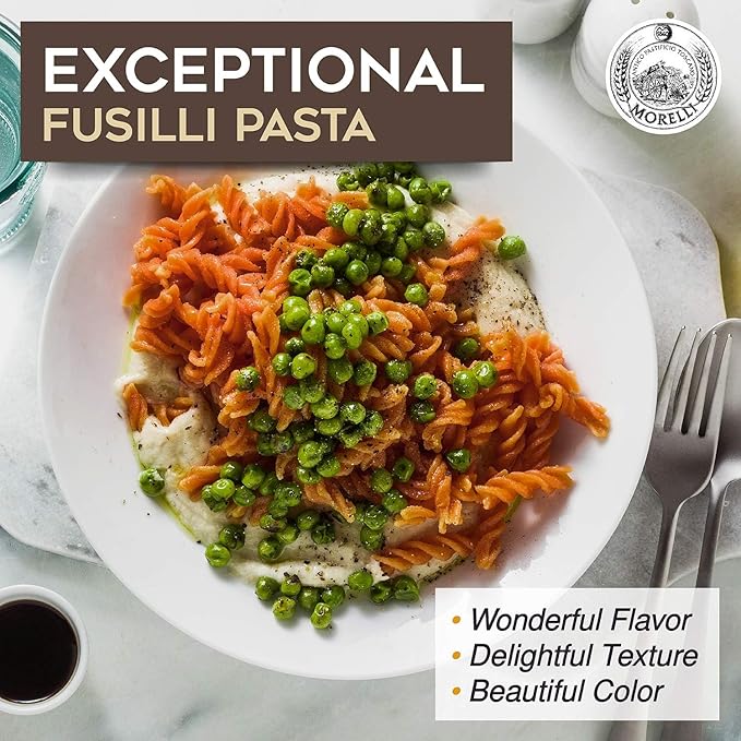 Morelli Pasta Fusilli Red Lentil Pasta - Gluten Free High Protein &amp Fiber - Imported from Italy 8.8oz / 250g (2 pack)
