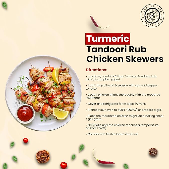 PACK of 6 - Turmeric Tandoori Rub 2.3 oz (65 gm) w/Convenient Dual Sifter Cap Bold Smoky Golden Flavor| For Marinating Seasoning Flavoring |Non-Bioengineered Vegan Gluten Free by Pride of India