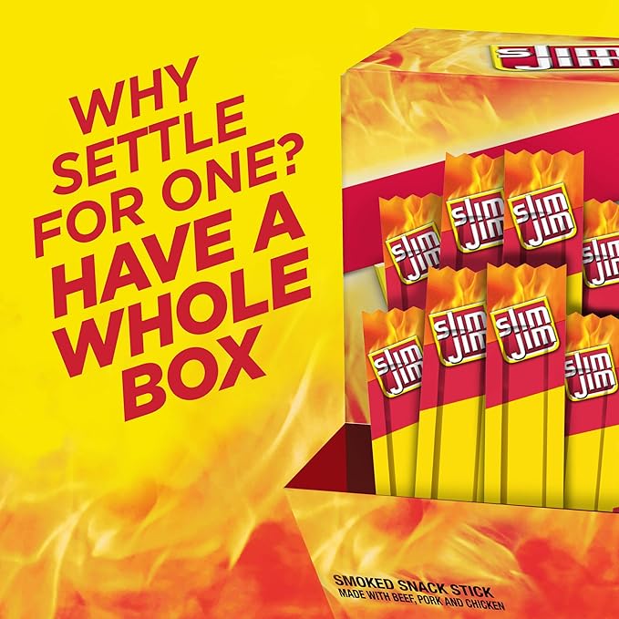 Slim Jim Smoked Meat Sticks Original Flavor 2g Protein Per Stick Snack Size 0.44 oz. (100 Count)