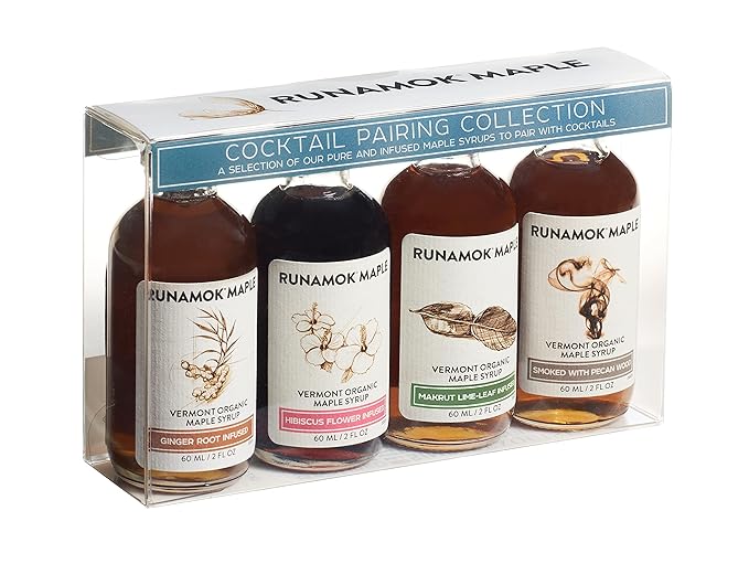Runamok Organic Vermont Maple Syrup Sampler | Cocktail Pairing Collection | 2 oz (4 count) | 60mL | Infused and Smoked Organic Maple Syrup Varieties