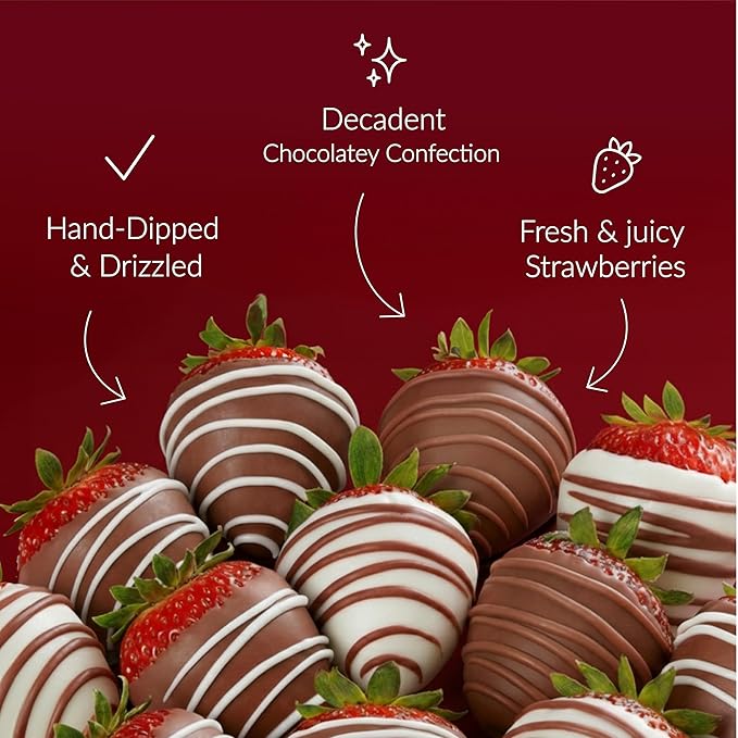 Shari’s Berries Gourmet Drizzled Strawberries | Chocolate Covered Strawberry Gift Box | Ideal for Valentine's Day Anniversary Birthdays Congratulations or Saying Thank You (Two Dozen 24 Berries)