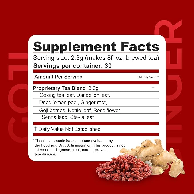 Dr. Zisman ZT Slimming - Goji-Ginger Herbal Tea Blend - Tea with Goji Berries &amp Ginger Root for a Refreshing Flavor - 30 Day Wellness Blend (30 Servings)