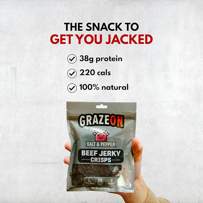 GrazeOn Beef Jerky Crisps Variety Pack - High Protein No Sugar Crunchy Air-Dried Meat Snack All-Natural Low Carb Keto Paleo Whole30 Protein Pack Jerky Sampler with Salt Salt and Pepper Natur