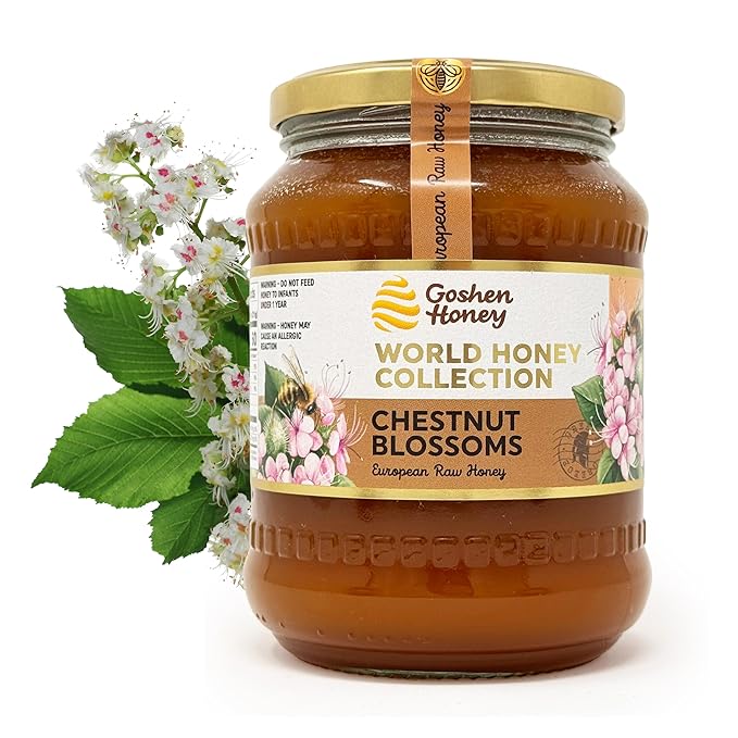 Goshen World Honey Collection - Chestnut Blossoms from Greece - Raw Rare and Sustainable Floral Sources - Derived from Natural Flower Nectar with Antioxidants - Nature's Sweetener - 32oz