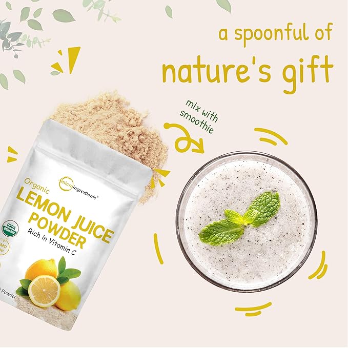 Micro Ingredients Organic Lemon Juice Powder 2 Pack | Cold-Pressed Lemon Source | Natural Vitamin C | No Sugar or Additives | Great for Drinks Smoothies &amp Beverages | Non-GMO Vegan Friendly
