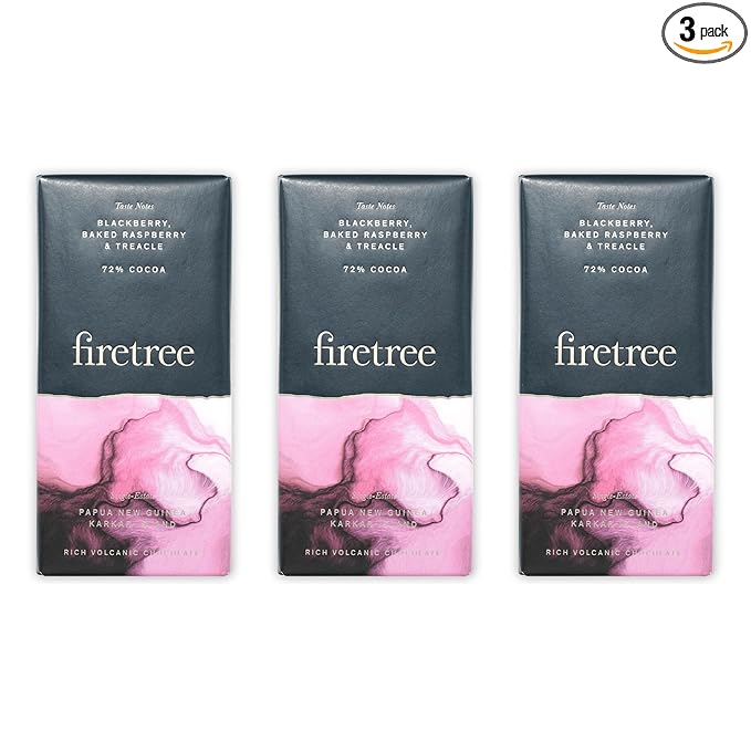 Firetree Papua New Guinea Karkar 72% Dark Chocolate 3 Pack - UK Premium SinglebOrigin Bean-to-bar - Vegan Keto Halal friendly - Bundle