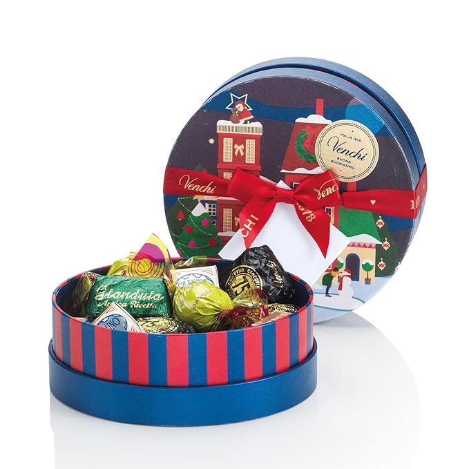Venchi - Christmas Gift Box with Assorted Chocolates Gianduiotto Chocoviar 75% Extra Dark Cremino Limited Edition Gluten-Free No Colourings or Preservatives Gift Idea