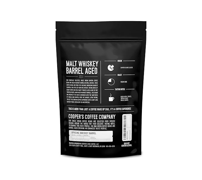 Cooper's Cask Coffee - Single-Malt Whiskey Rum &amp Bourbon Barrel Aged Coffee Whole Bean Dark Roast 12oz (36oz Total 3 Bags)