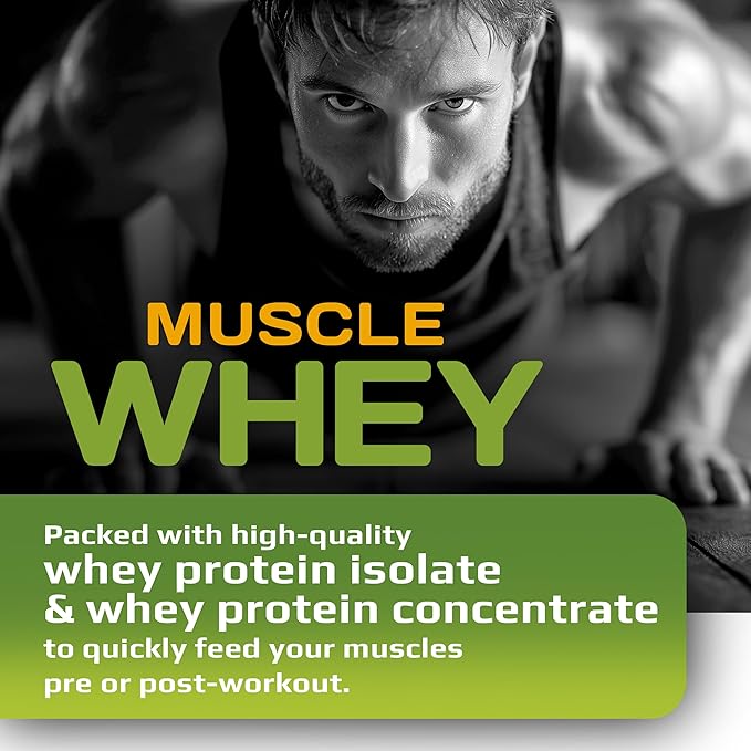 MFL Muscle Whey Protein 2 lbs l 26g of Protein l 8g BCAAs l 6g Glutamine l Low Carbs l 28 Servings (Strawberry Cake)